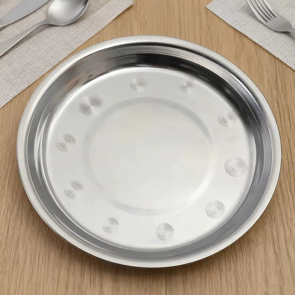 Assiette ronde en acier inoxydable de 4 tailles