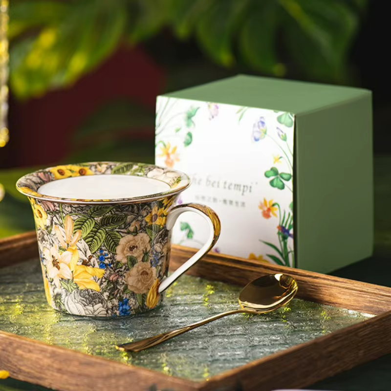 Tasse à café en céramique européenne fleur colorée ménage petit déjeuner