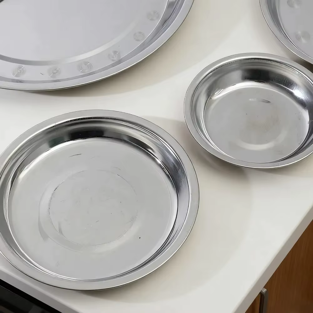 Assiette ronde en acier inoxydable de 4 tailles
