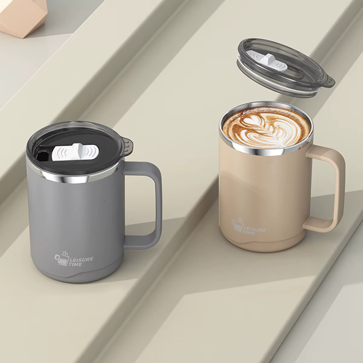 WORTHBUY Tasse à café isolée à double paroi en acier inoxydable 304 avec poignée