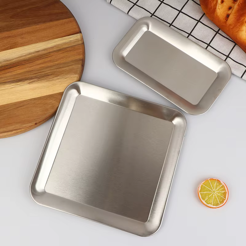 Plateau de service rectangulaire de luxe en acier inoxydable pour café