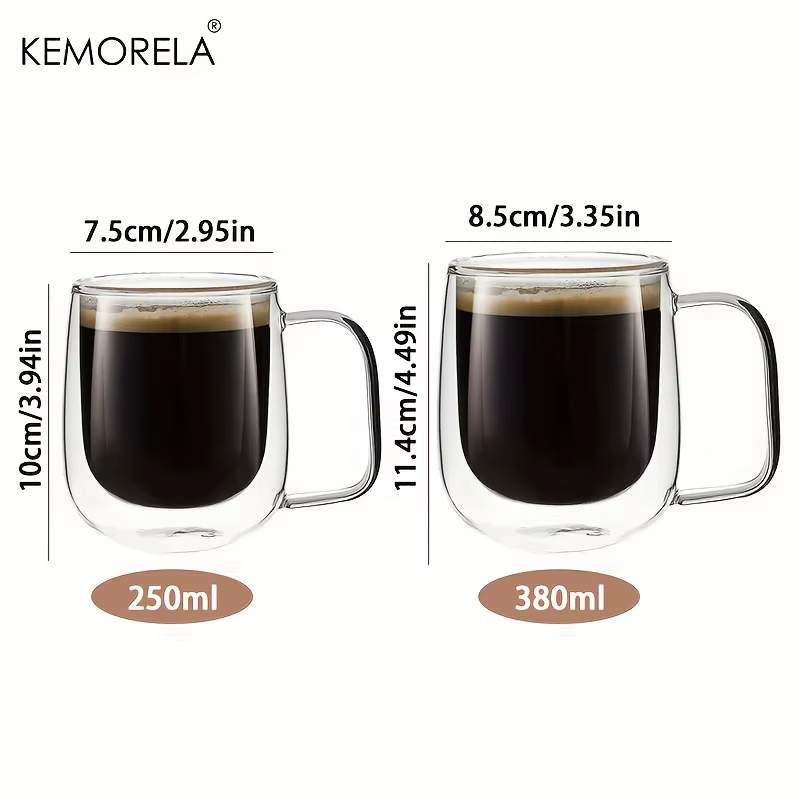 KEMORELA 1/2 pièces tasse à café Double paroi avec poignée