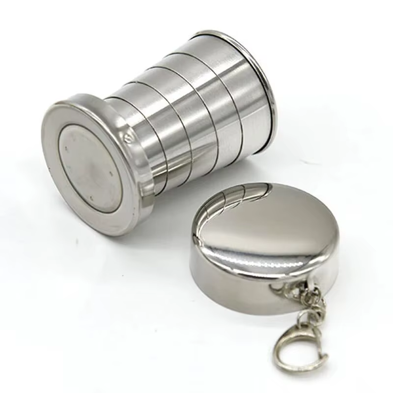 Tasses télescopiques portables en métal et acier inoxydable pour Camping en plein air, tasses pliantes, tasses à boissons.