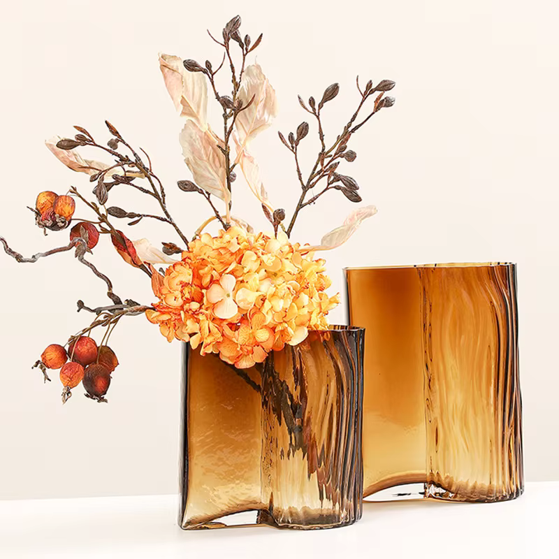 1 pièce Vase en verre carré moderne, motif arbre ambré, design créatif, coloré, pour fleurs hydroponiques de bureau, ornement