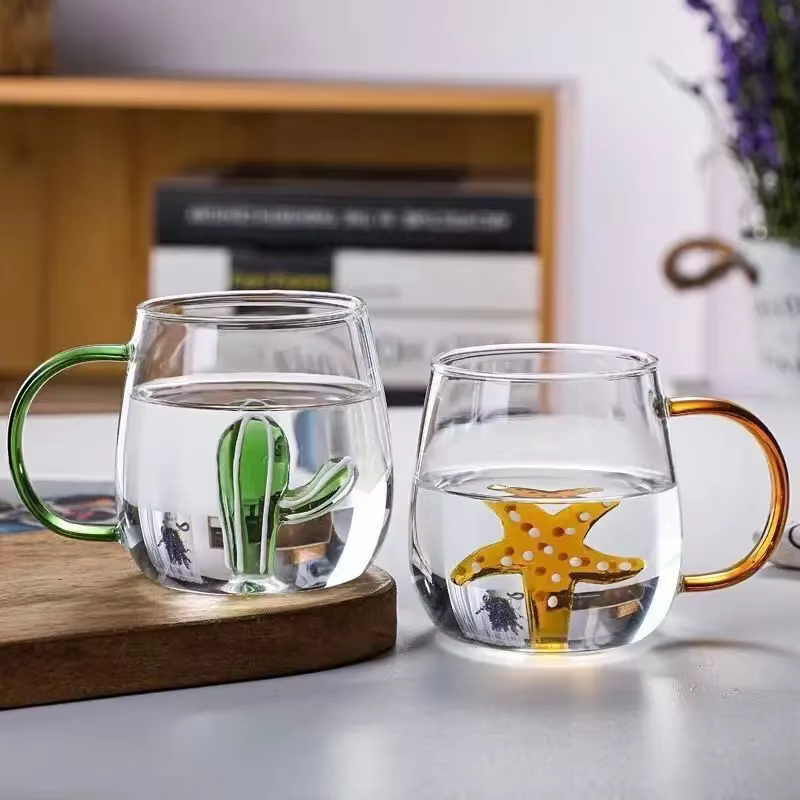 Tasse en verre borosilicate simple couche en forme d'animal de dessin animé