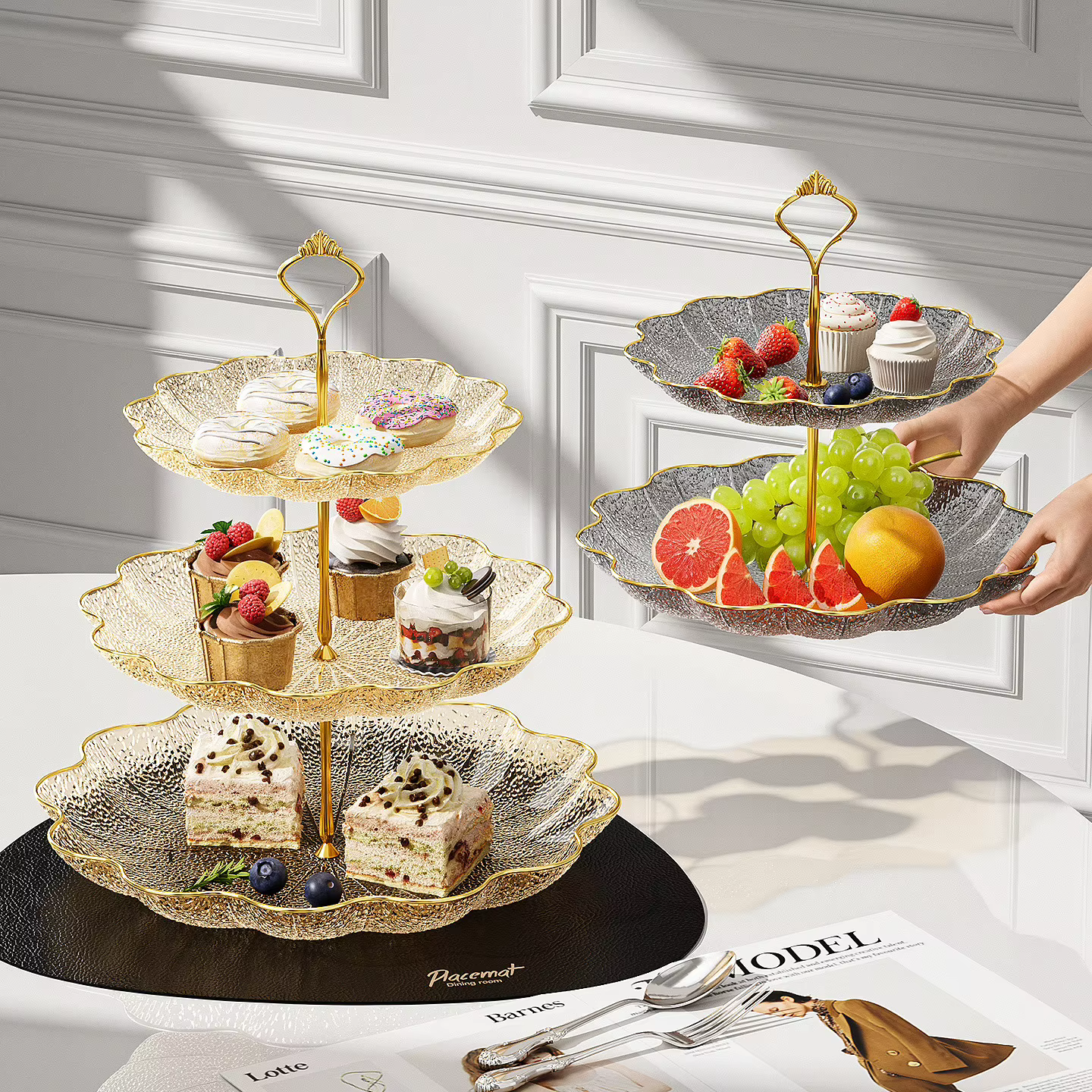 Plateau à fruits en feuille de lotus à 2/3 étages