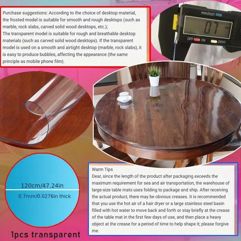 Protège-table rond transparent en PVC épais