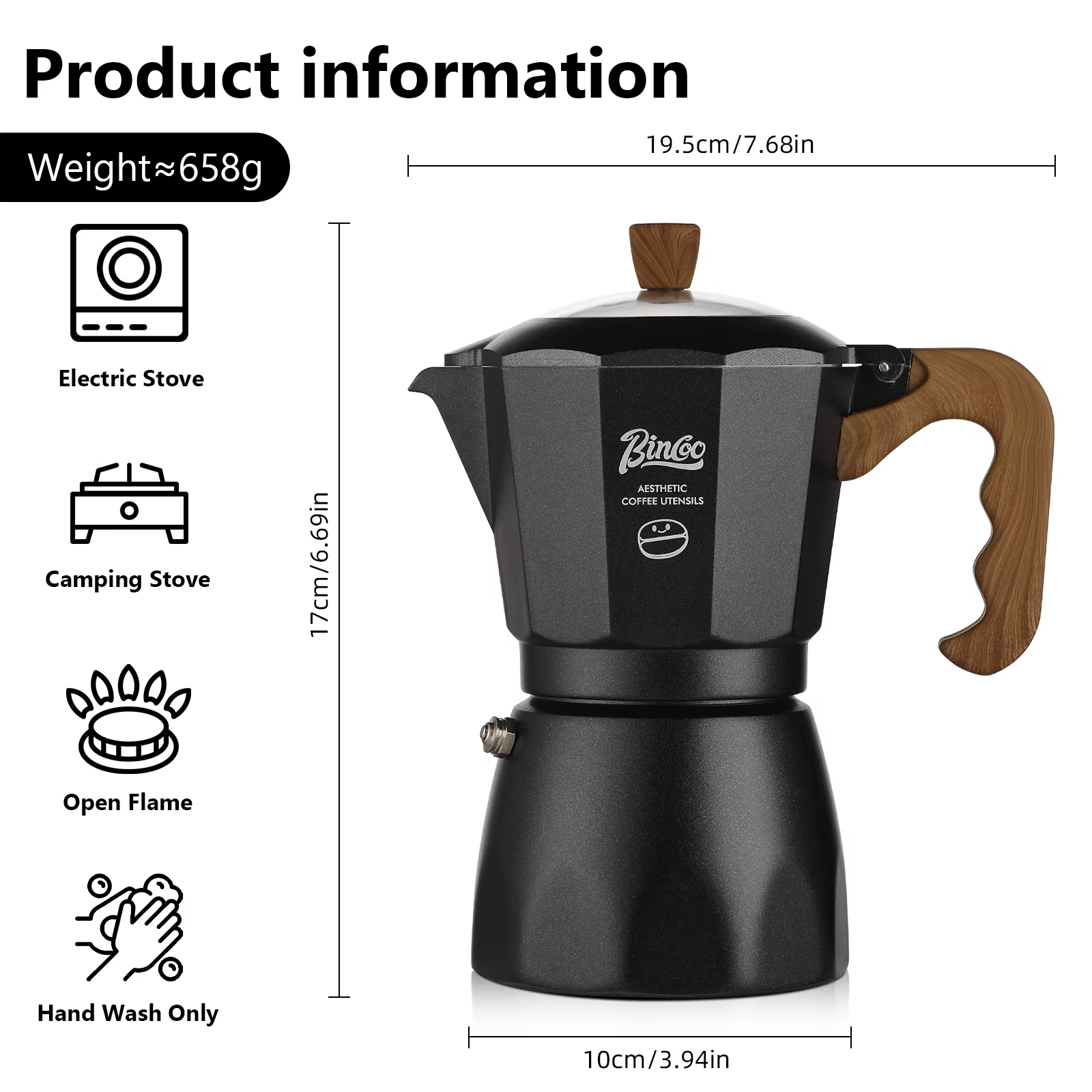Bincoo – cafetière à expresso à double Valve en aluminium