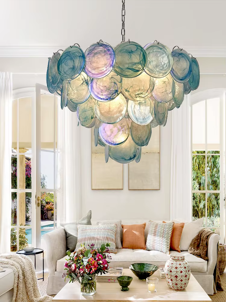 Cercle bleu lustres en verre Art Vintage américain classique salon Design idée maison déco Restaurant lampes suspendues Lustre