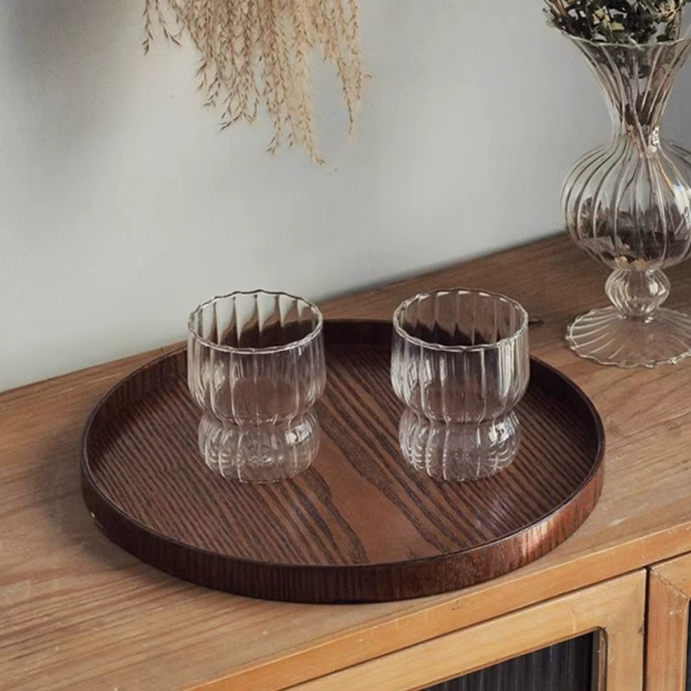 Plateau de service rond vintage en bois 21/24/27/30/33cm