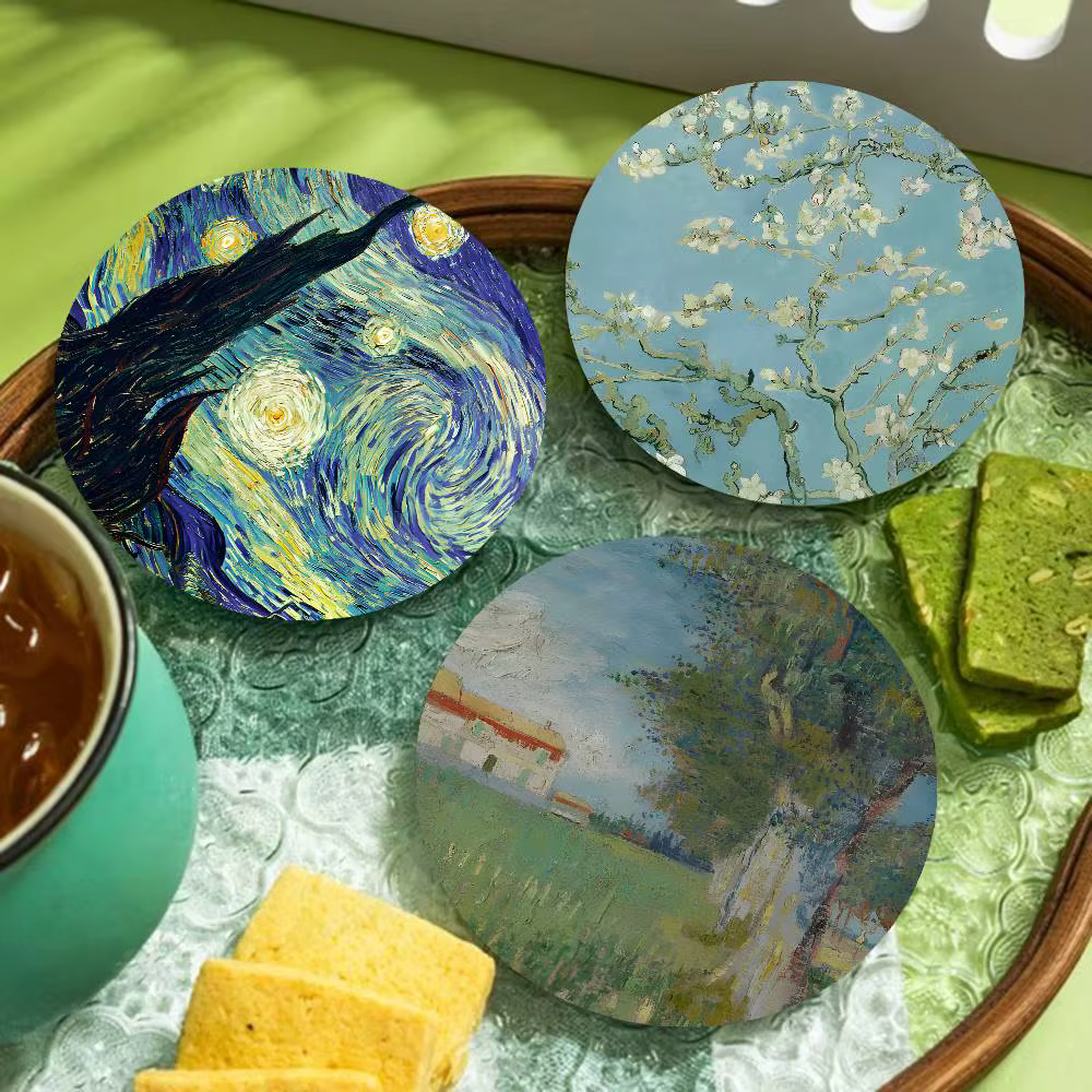 Sous-verres ronds en peinture à l'huile de Van Gogh