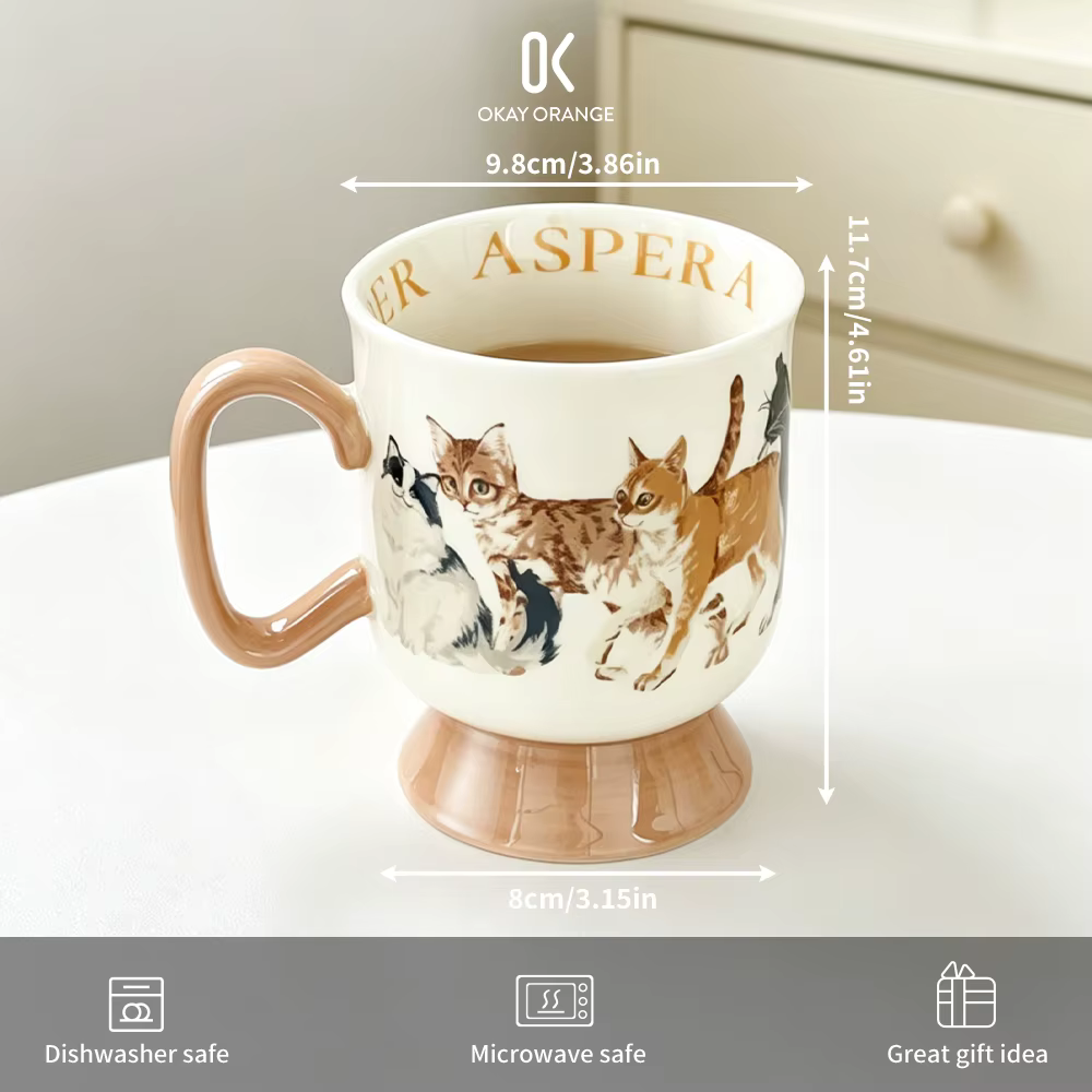 Tasse à café vintage en céramique motif chat