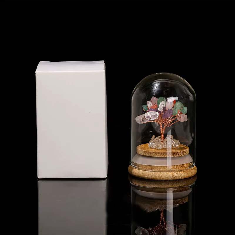 Ornement Bouteille des Vœux Arbre de Richesse en Pierre Naturelle Concassée avec Couvercle en Verre, Décoration de Bureau, Cadeau