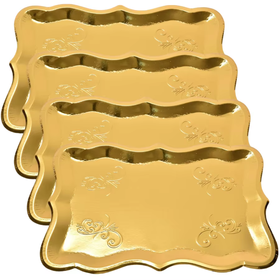Plateau rectangulaire 10 pièces couleur unie avec bordure dorée pour mariage
