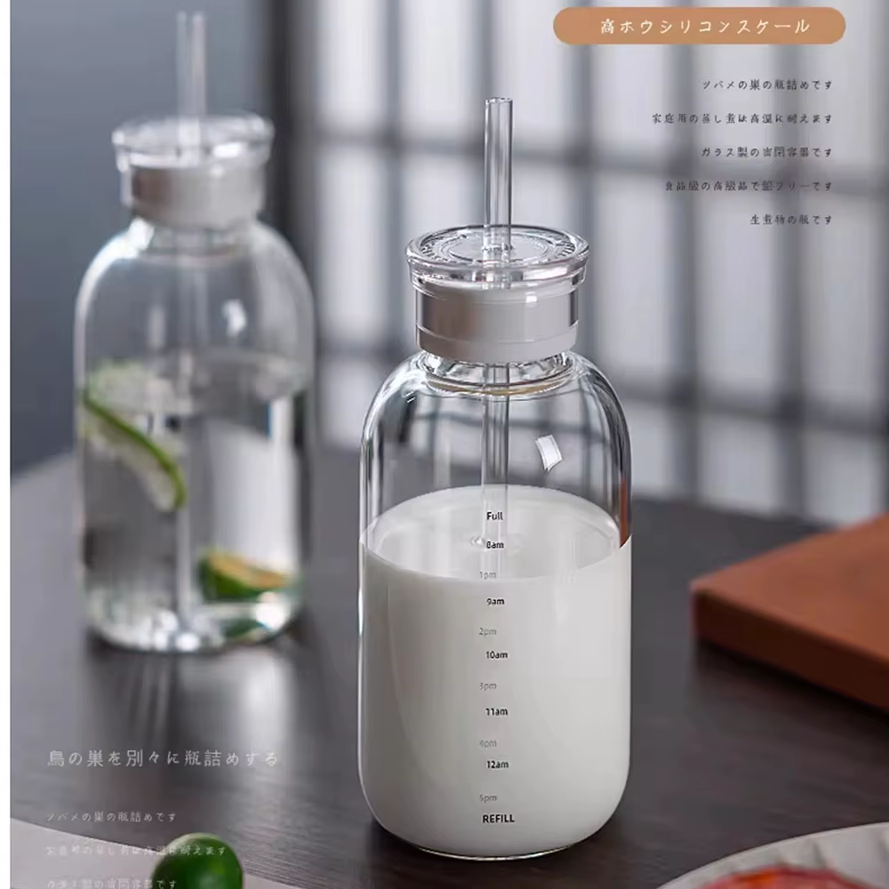 Bouteille d'eau en verre grande capacité 300/500/750 ml avec paille