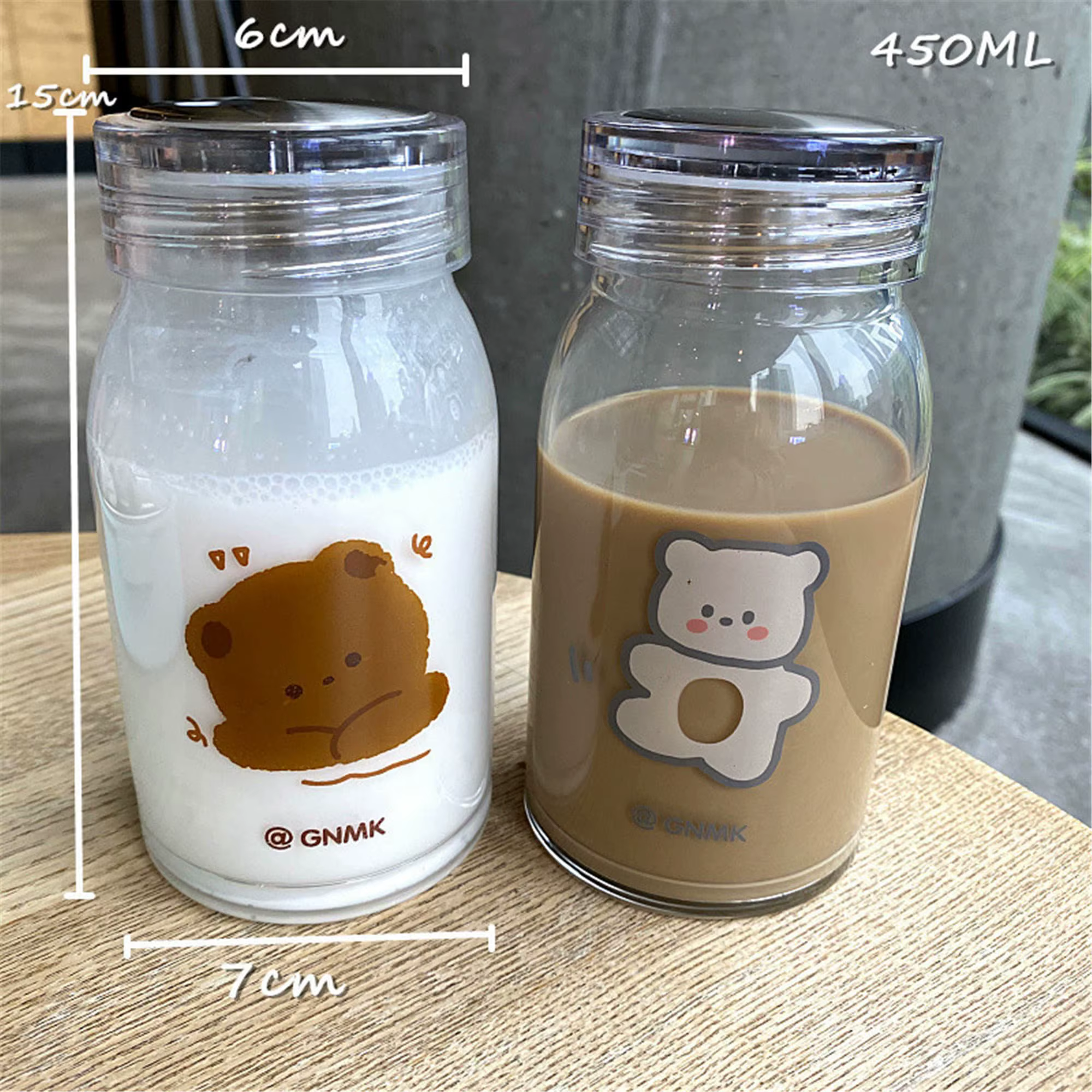 Bouteille d'eau en verre ours mignon avec couvercle