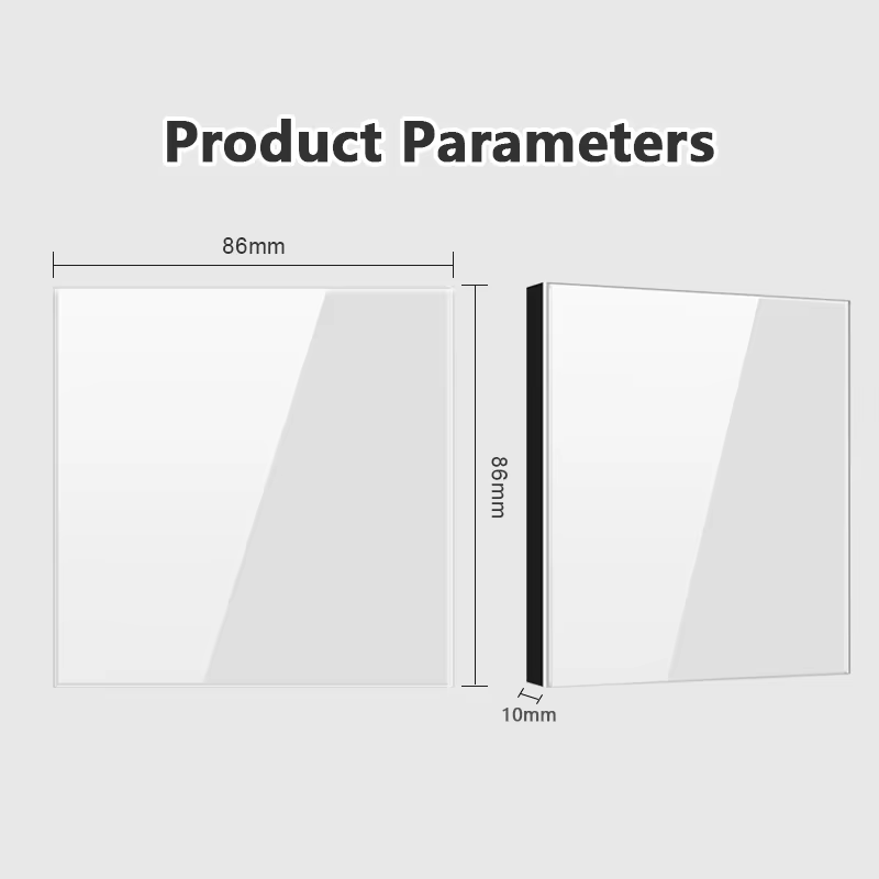Panneau d'occlusion blanc avec plaque de fer d'installation, panneau de prise de commutateur en verre trempé cristal, blanc, noir, gris, 86mm x 86mm