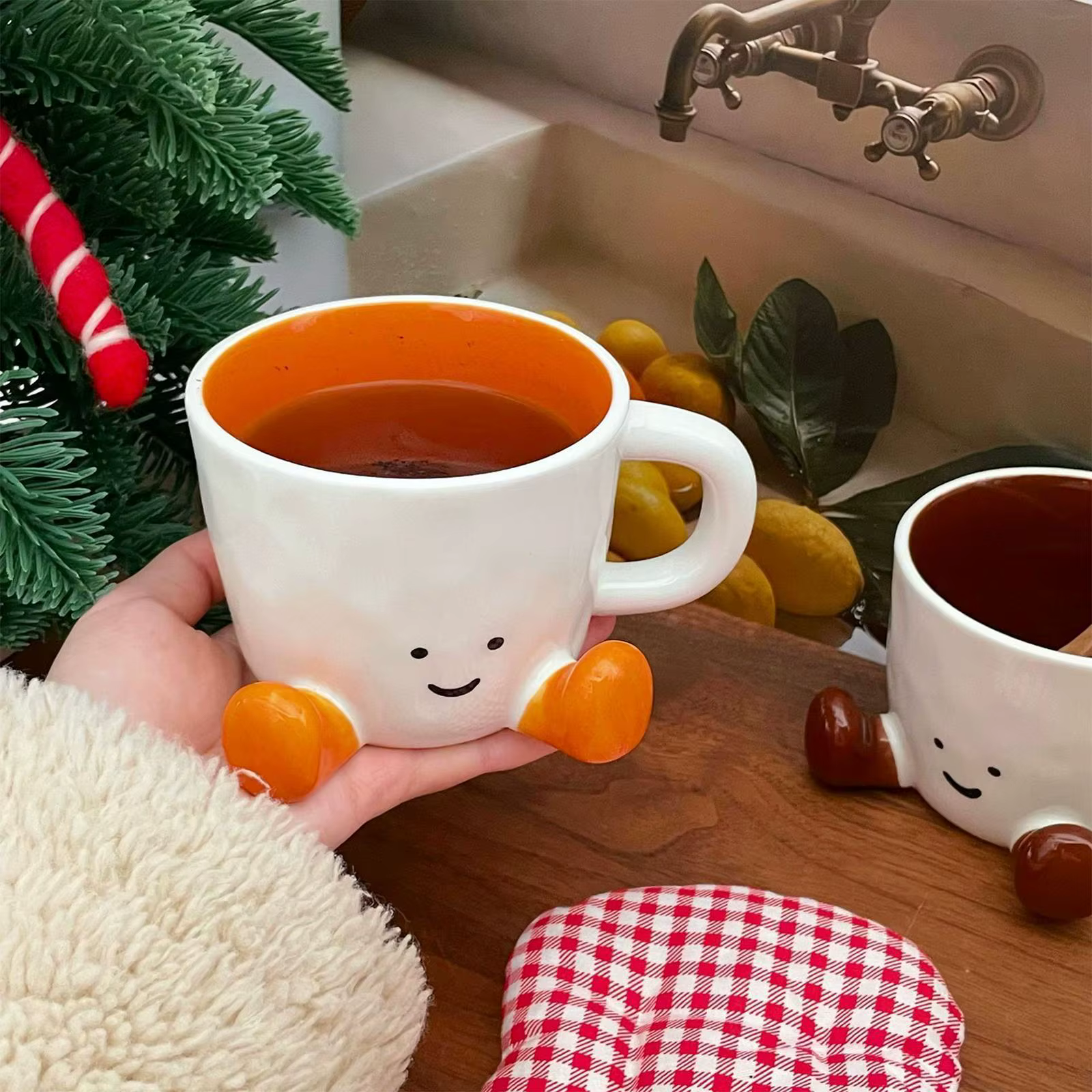 Tasse à café tasse d'eau en céramique avec pieds mignon décoratif café boisson tasse bureau eau poignée tasse cuisine fête Drinkware