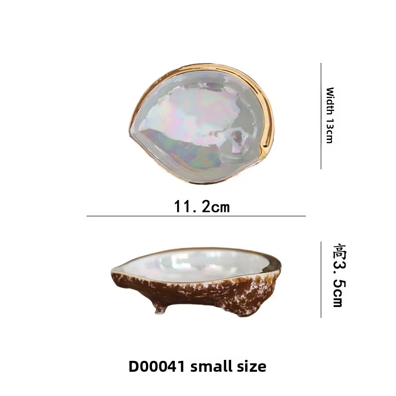 Assiette De luxe en céramique à coque irrégulière avec bord doré Vintage