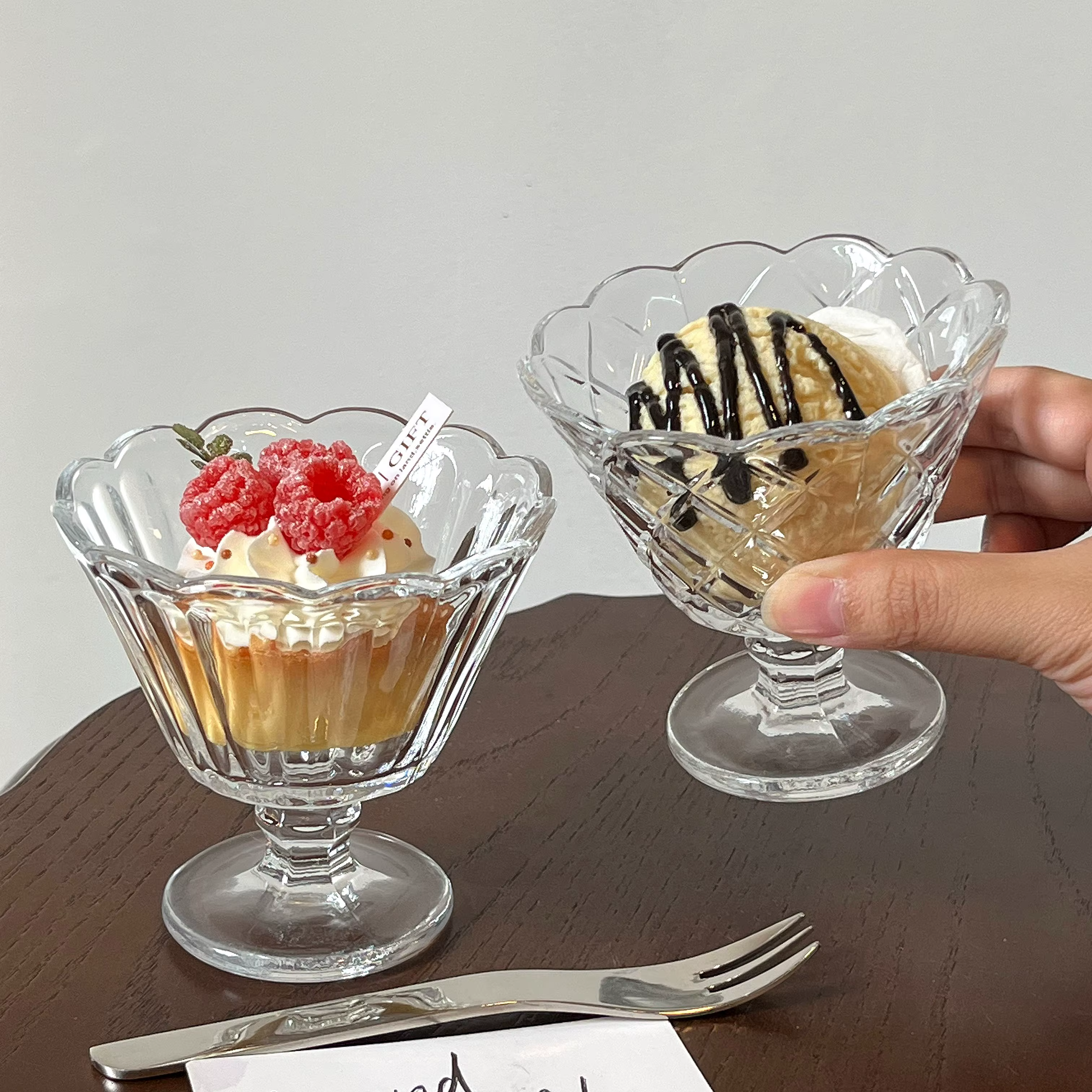Gobelets en verre vintage en dentelle – Tasses à café et bols à desserts – pour glace