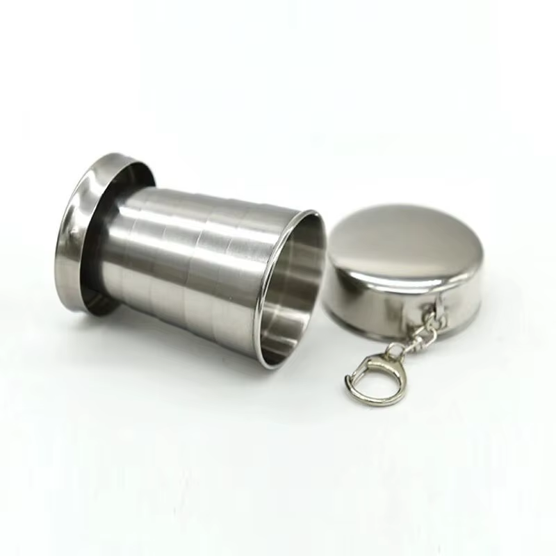 Tasses télescopiques portables en métal et acier inoxydable pour Camping en plein air, tasses pliantes, tasses à boissons.