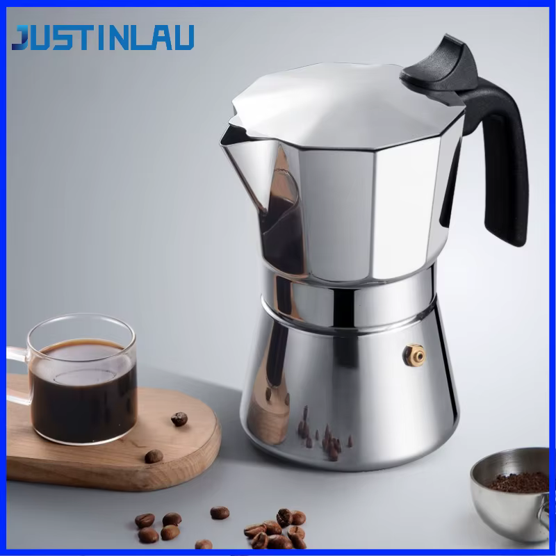 JUSTINLAU 150/300ML Cafetière Moka Octogonale Classique en Acier Inoxydable