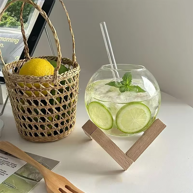 Tasse en verre à Cocktail avec support en bois