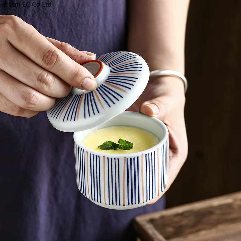 Petit bol à soupe en céramique japonaise avec couvercle