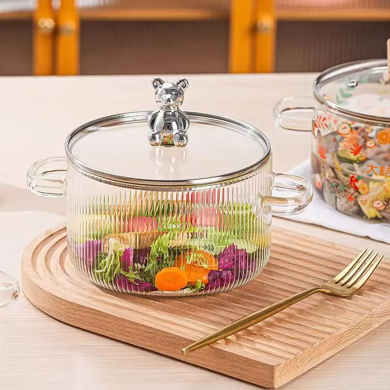 Casserole en verre transparent de 1500ML avec double poignées