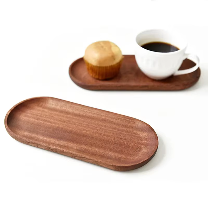 Plateau de service ovale en bois massif