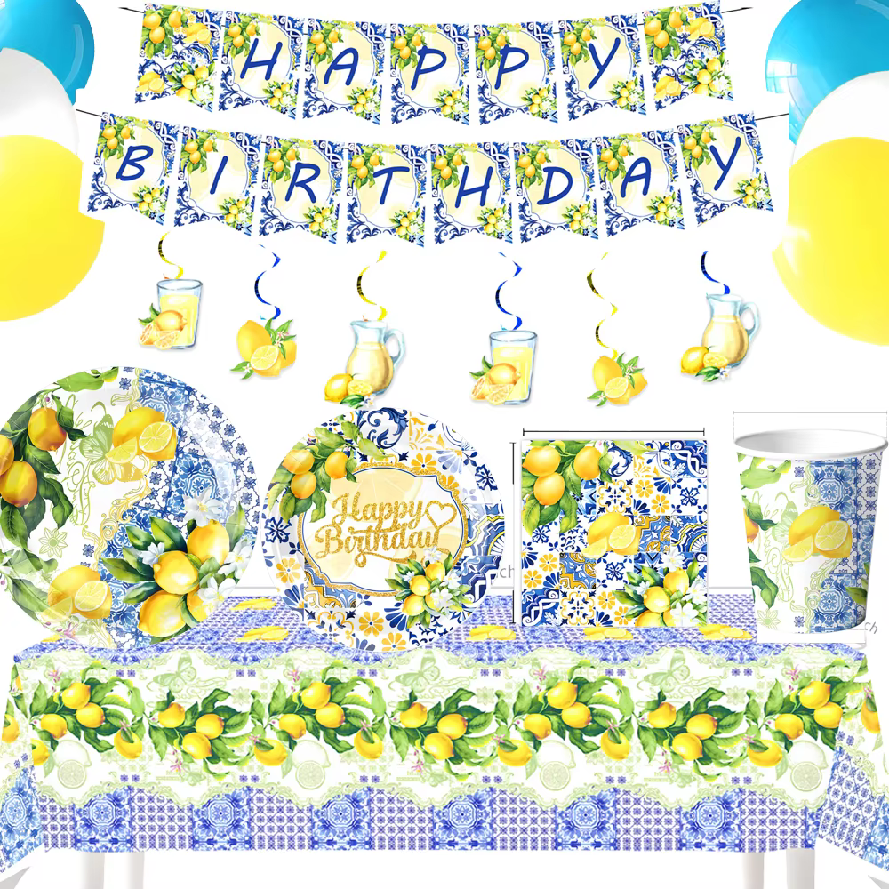 Vaisselle jetable et décorations de fête | Style Citron d'été comprenant Assiettes