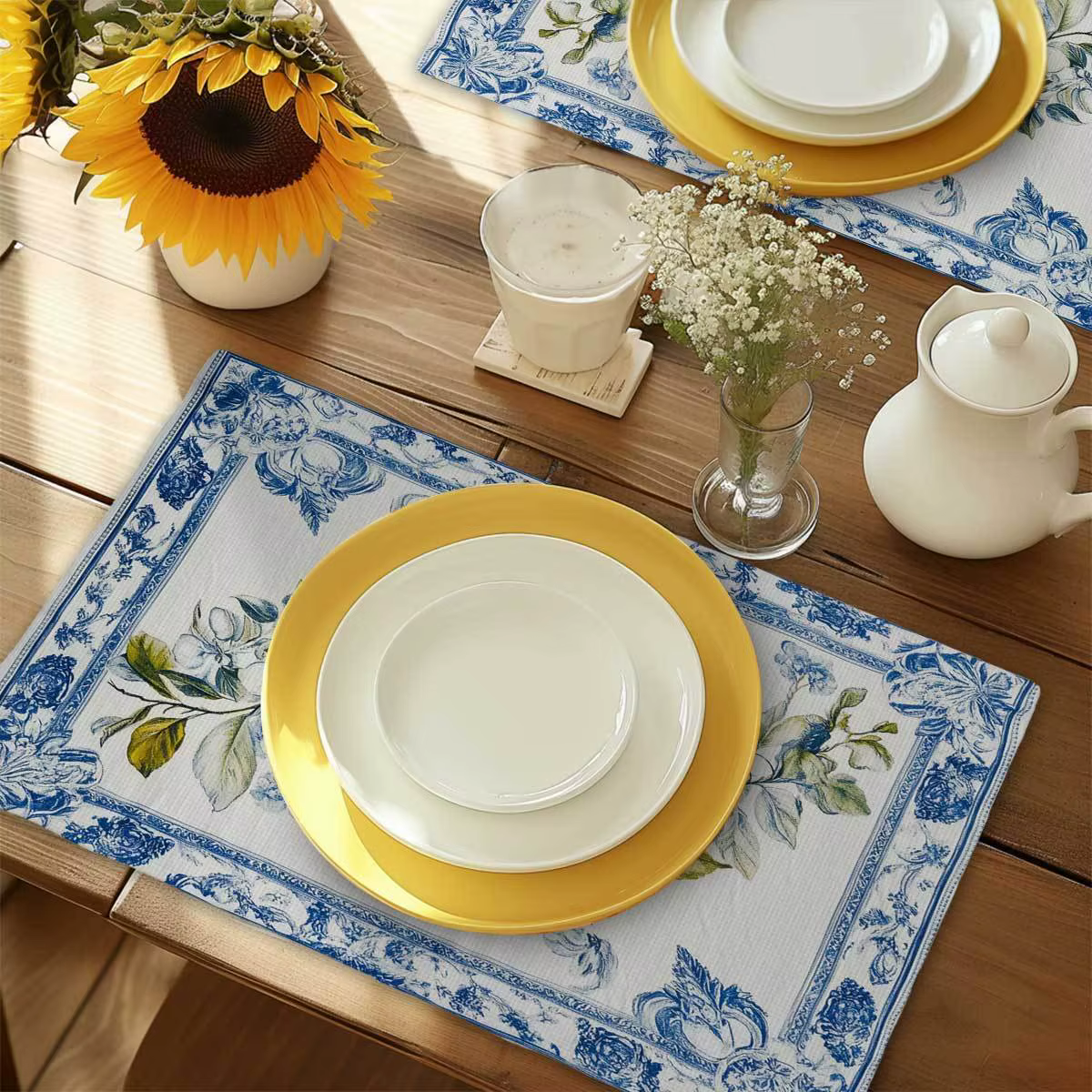Napperons avec motif citron et feuilles vertes