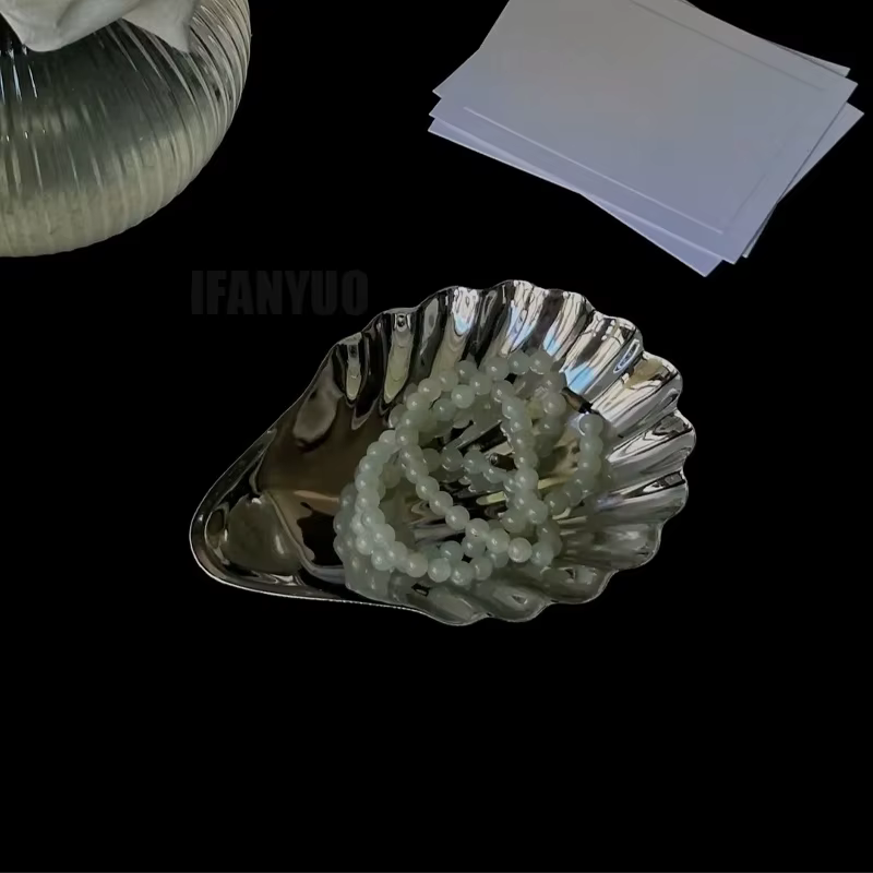 Assiette à vaisselle en acier inoxydable en forme de coquille pour Desserts