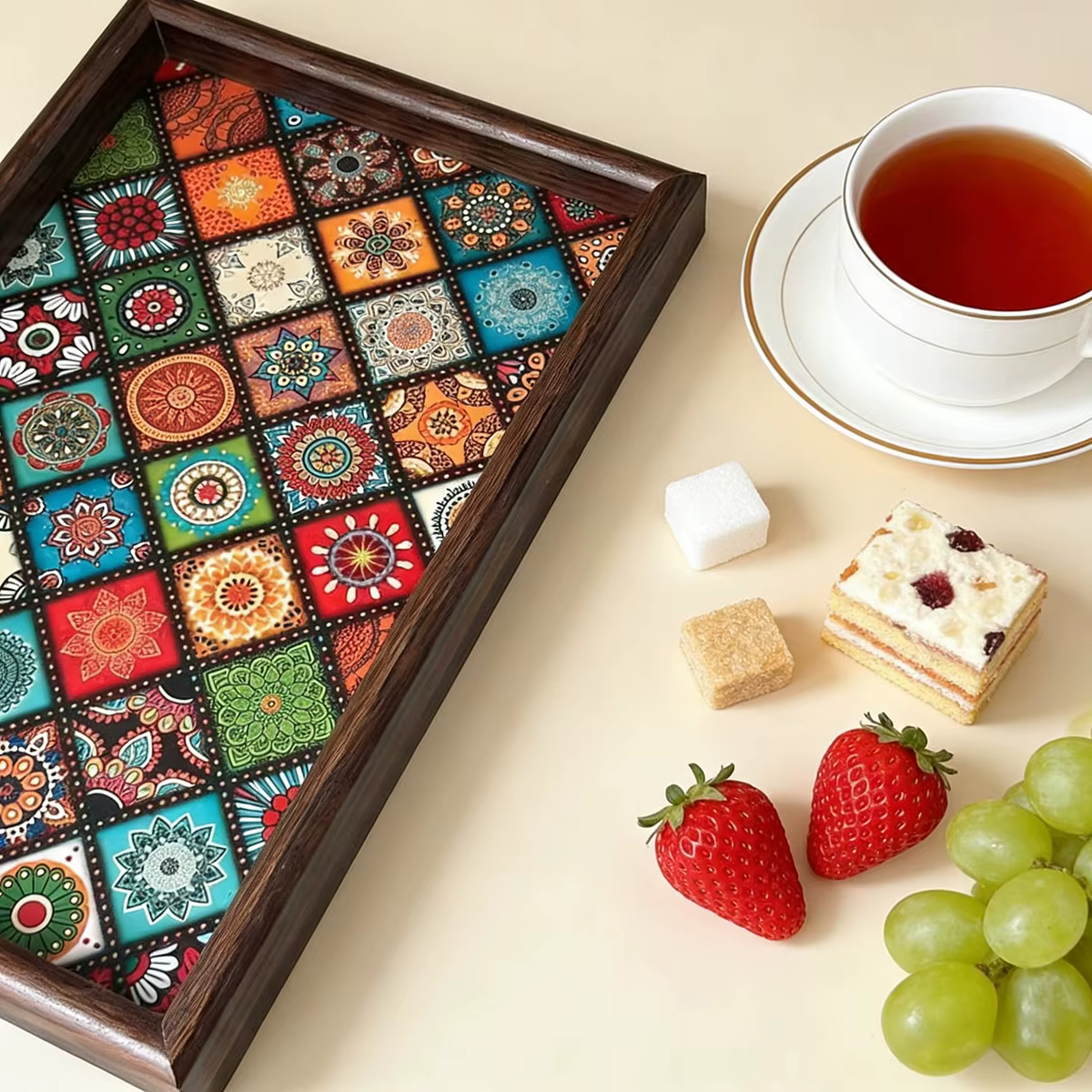 Plateau en bois bohème rustique fait main
