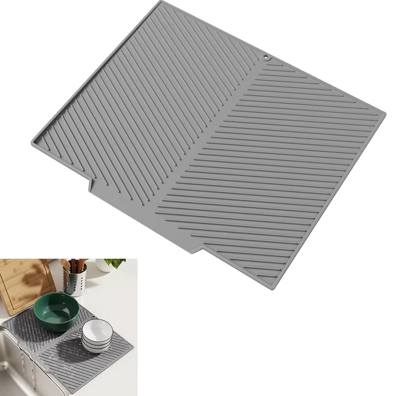 Tapis de séchage de vaisselle en silicone avec rebord de drainage intégré