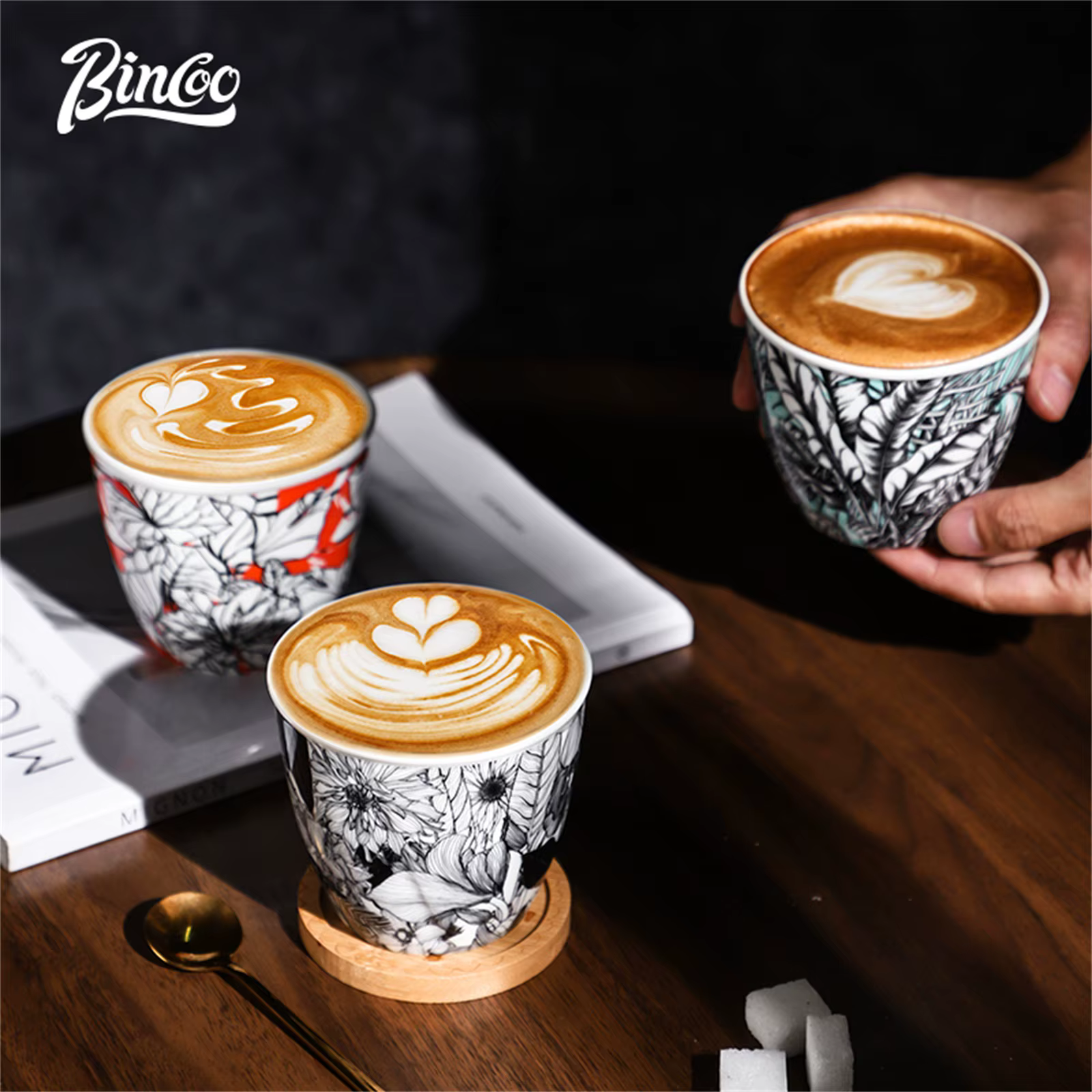 BINCOO tasse à café en céramique série fleur de la Jungle Art créatif Latte