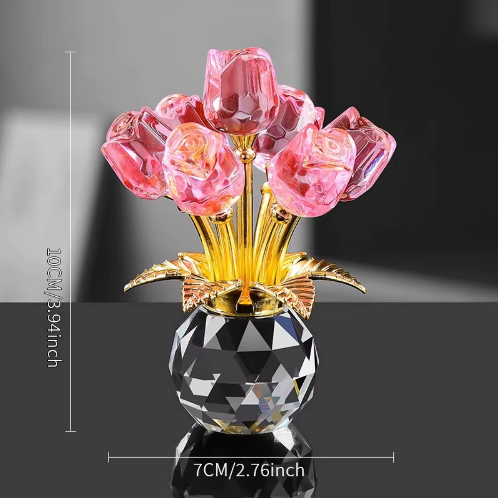 Ornement de table en verre en forme de rose