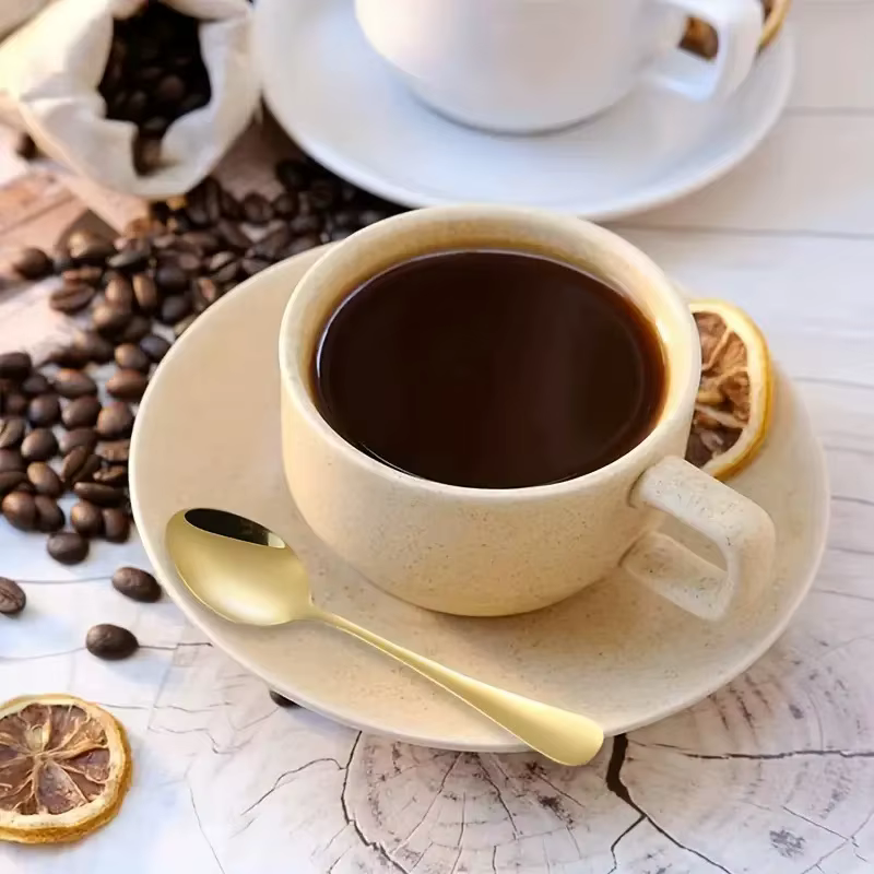6 Cuillères à Café Dorées en Acier Inoxydable