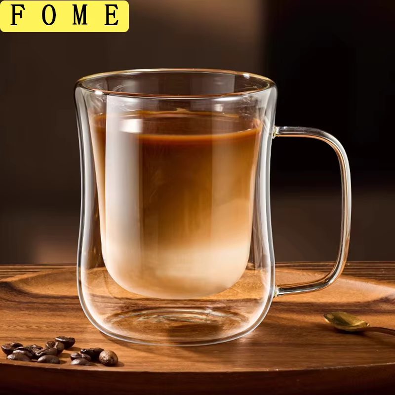 FOME 1/2/4 pièces tasses à café en verre à Double paroi tasse à expresso transparente avec poignée pour boisson chaude