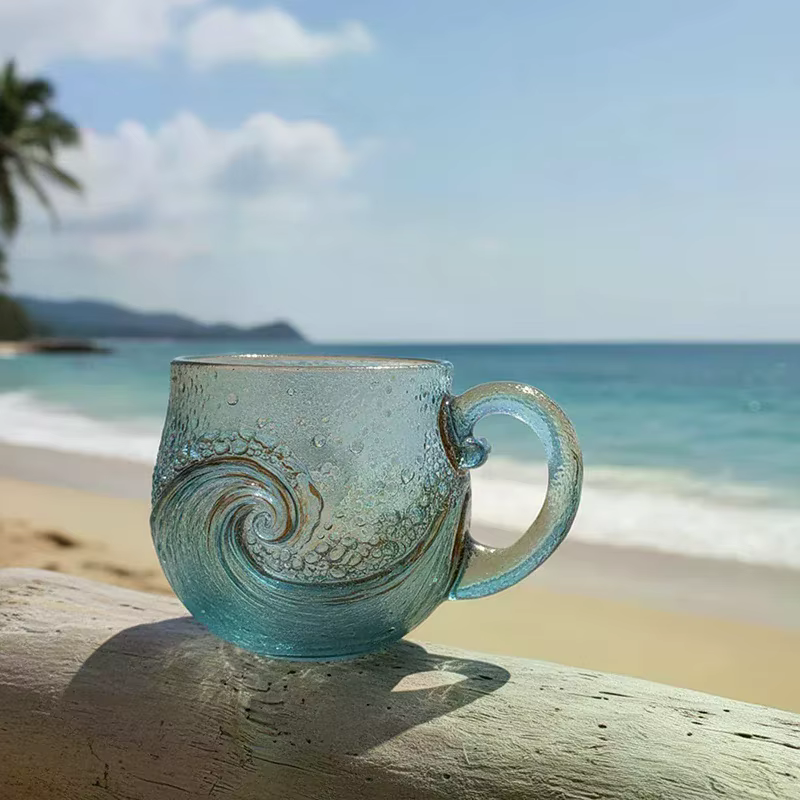 Tasse ondulée en verre de mer 12 Oz