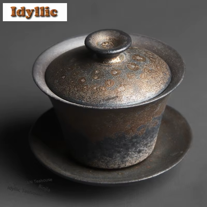Gaiwan Sancai Noir et Or 150 ml en Céramique Fumée