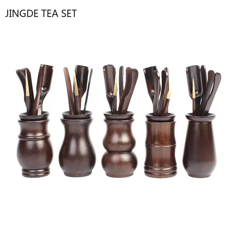 Cérémonie du thé Six messieurs ensemble service à thé chinois accessoires ébène thé faisant des outils pince à thé en bois massif cuillère thé Art décoration