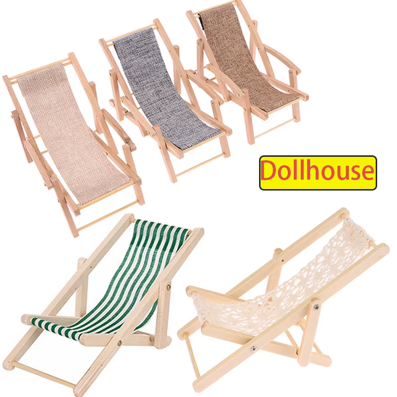1Pc 1/12 maison de poupée chaise longue pliable maison de poupée salon chaise de plage modèle maison de poupée Mini meubles accessoires