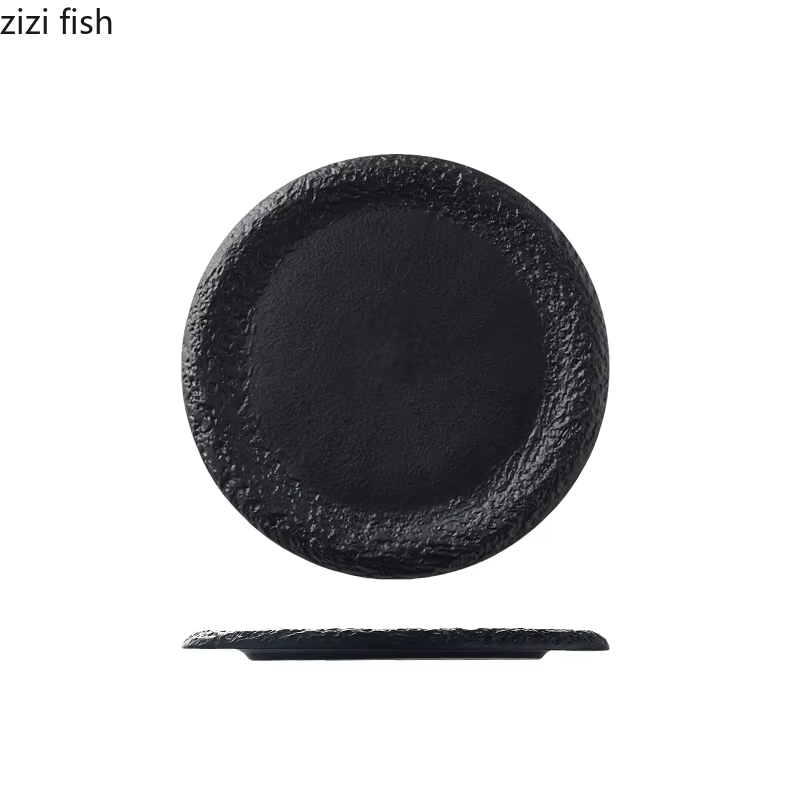 Assiette ronde en céramique noire