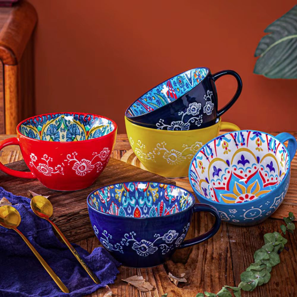 Tasse de petit déjeuner bohème en céramique créative