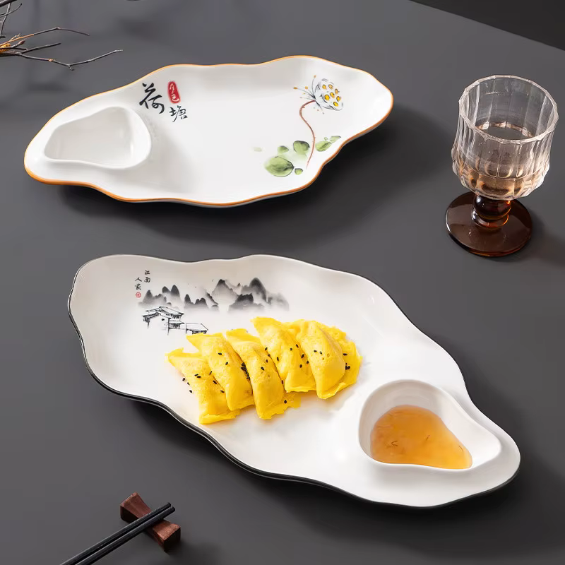 Assiette à raviolis 1 pièce avec coupelle à vinaigre, forme créative spéciale, pour restaurant et usage domestique, assiette à frites et raviolis, vaisselle de table domestique