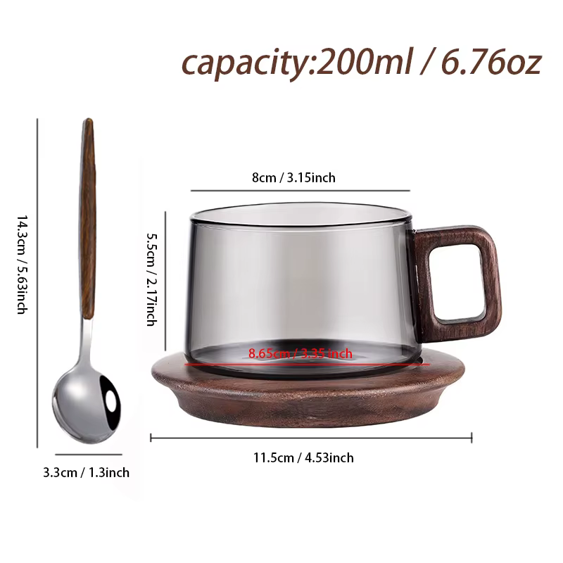 Tasse à café avec manche en bois avec cuillère