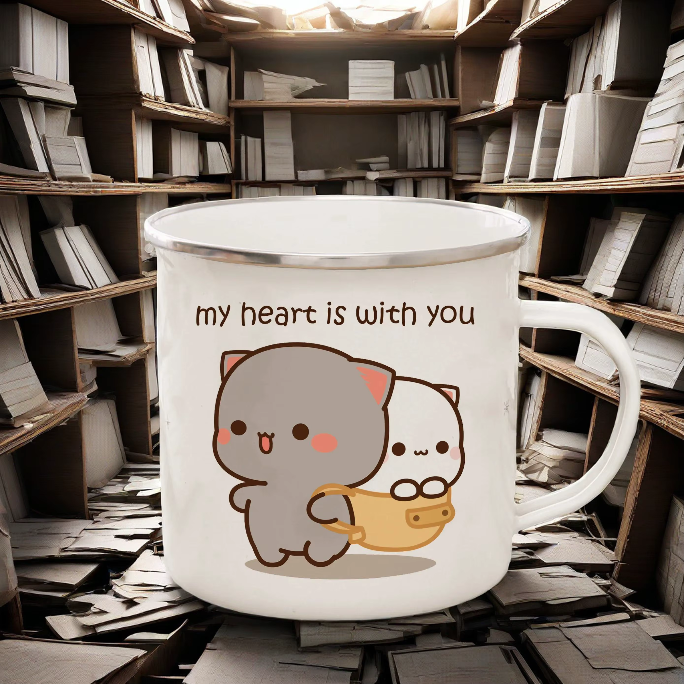 Tasse créative en émail chat pêche et Goma