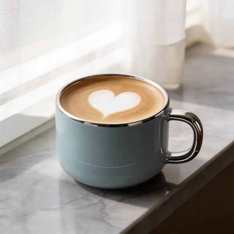 Tasse à café en céramique de 250 ml avec un élégant design à bord argenté
