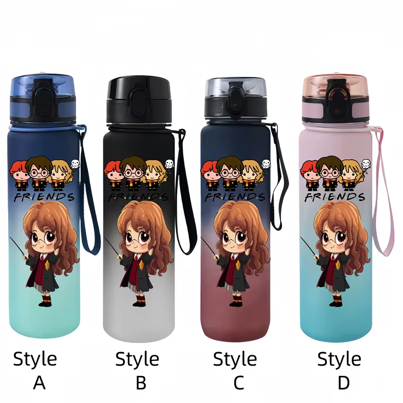 Tasse d'eau Portable avec personnages d'anime Harry Potter de 650ML, bouteille d'eau anti-goutte en plastique de grande capacité pour Sports de plein air pour enfants